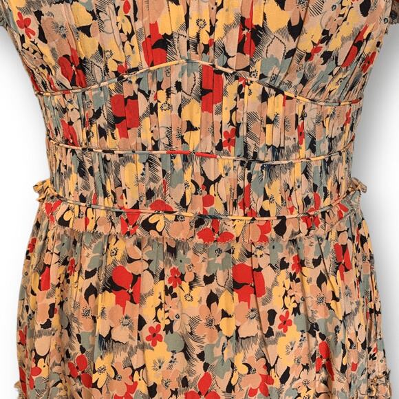 Sea New York Ensley Flutter Sleeve Silk Floral Midi Dress Yellow Ruffle Large - Picture 5 of 15